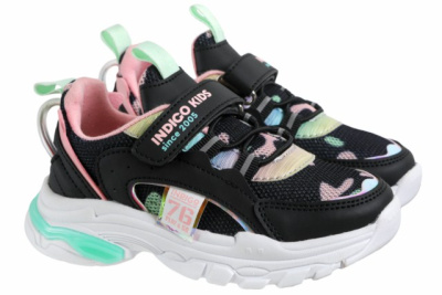 Кроссовки для девочки INDIGO KIDS (25 (16.0см), Черный, Иск.кожа/текстиль, Хлопок 80%, полиэстер 20%, Хлопок 80%, полиэстер 20%, ЭВА)
